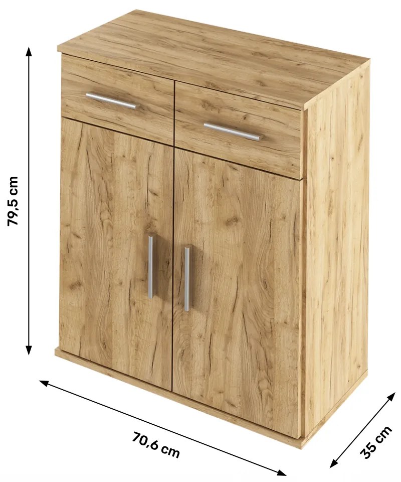 Comoda 2 sertare 2 usi, stejar artisan,  70,6x35x79,5 cm stejar artisan, 70.6 cm, 35 cm, 79.5 cm