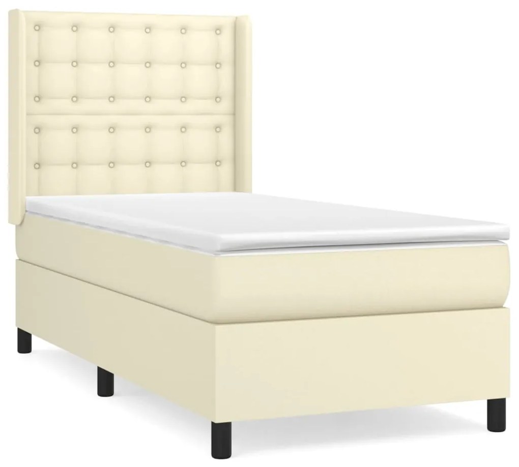 3132485 vidaXL Pat box spring cu saltea, crem, 100x200 cm, piele ecologică