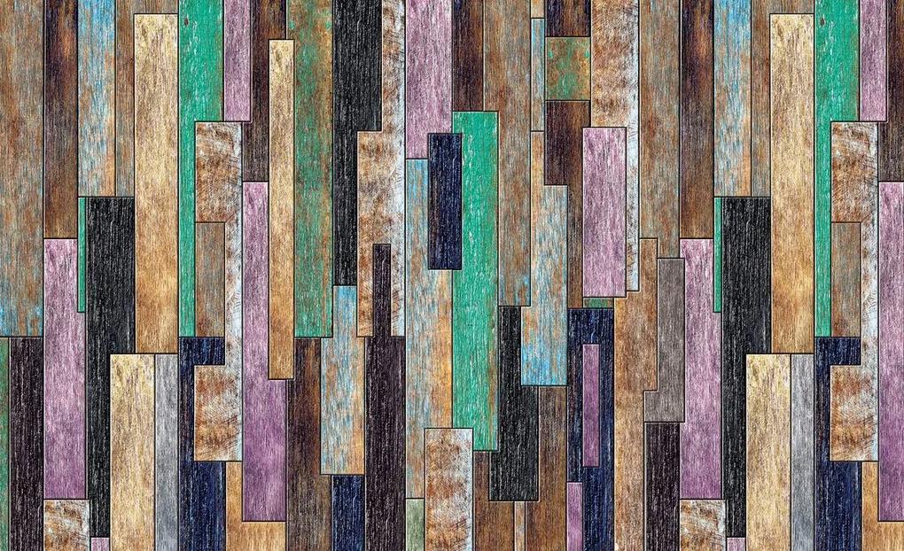 Fototapet - Scănduri din lemn colorate (254x184 cm), în 8 de alte dimensiuni noi