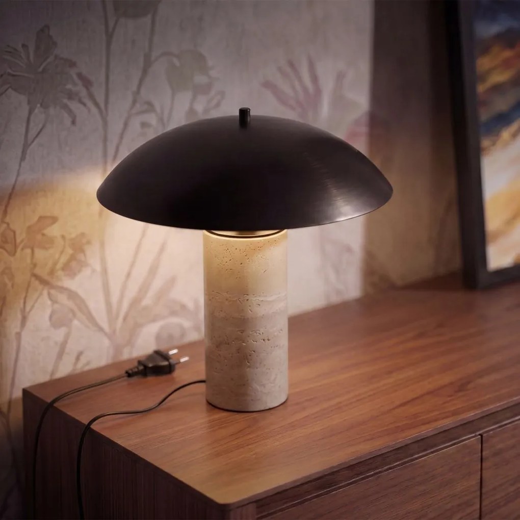 Lampa de masa din otel negru si marmura portelanata