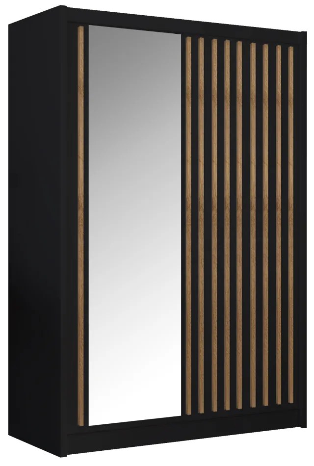 Dulap cu usi glisante, negru   stejar craft, 150x215 cm, LADDER