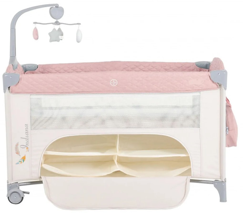 Patut pliant transformabil in tarc copii NOVOKIDS™ Indiana NEST, 62X125 cm, 2 Niveluri, Jucarie Carusel muzical, Fermoar acces lateral, Geanta bebe,