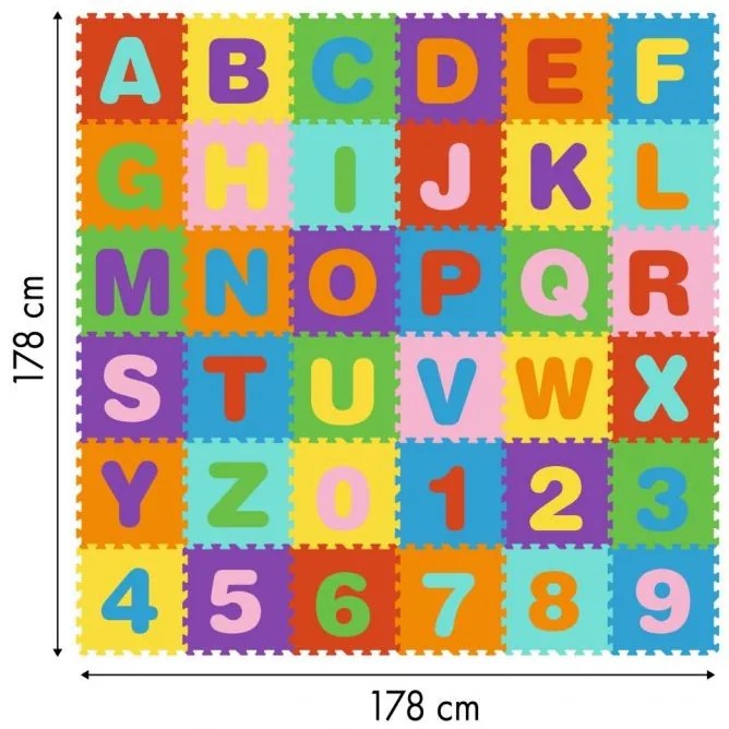 Covoraș mare din spumă pentru copii cu litere și cifre, 178x178 cm 36 buc.