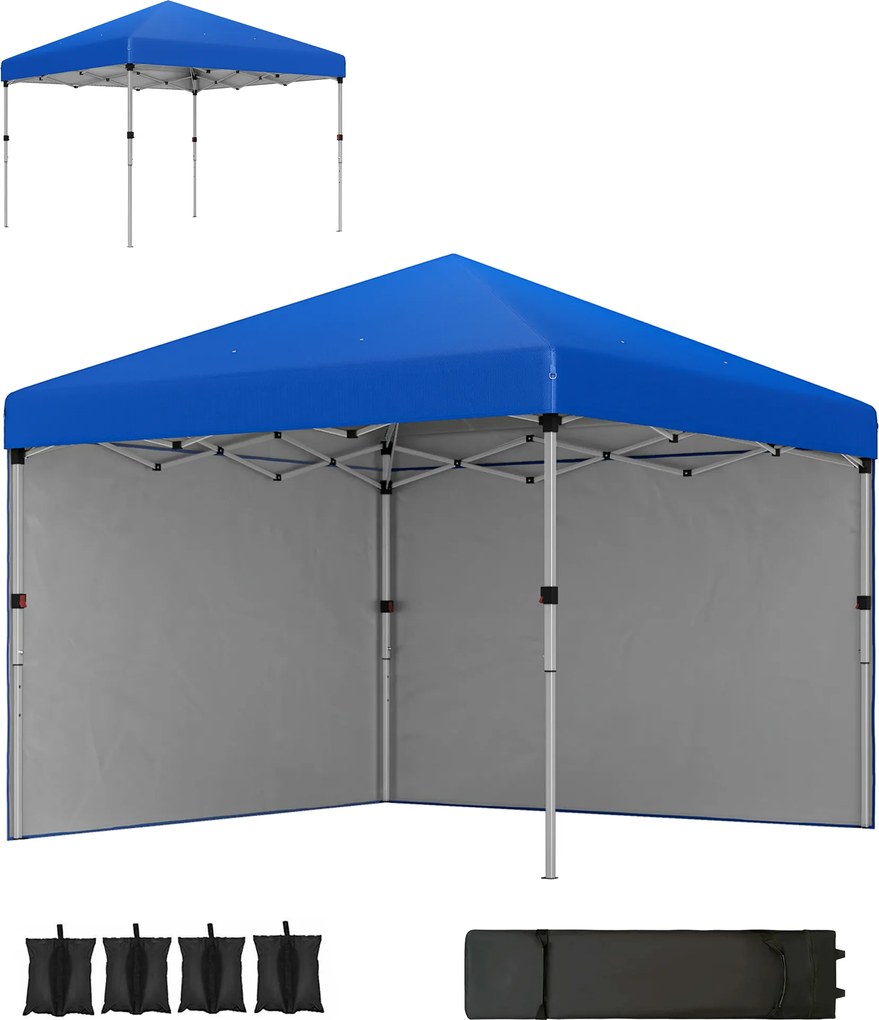 Outsunny Cort Pliabil Pop-up 3x3 m cu 2 Pereți Laterali Anti-UV Înălțime Reglabilă Saci cu Nisip și Geantă de Transport Albastru | Aosom Romania