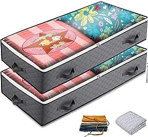 Pachet de 2 saci de depozitare sub pat de 75 l, capac transparent, gri