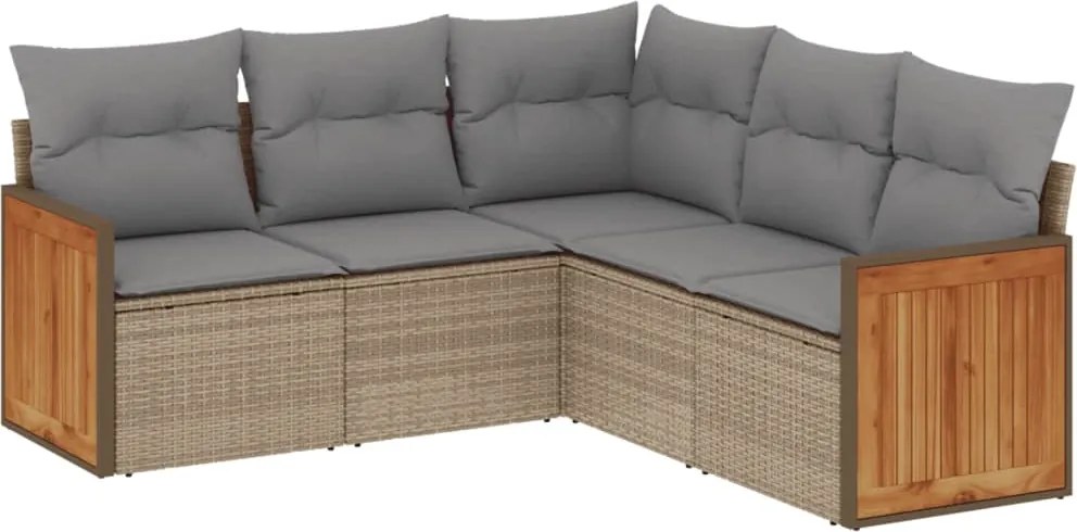 vidaXL Set canapele de grădină cu perne, 5 piese, bej, poliratan