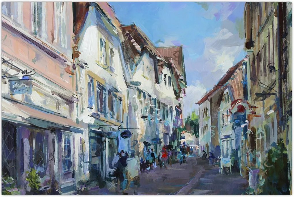 Tablou - Strada orașului vechi, pictură acrilică (90x60 cm)