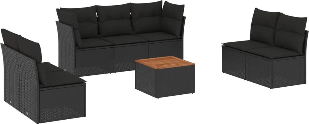 vidaXL Set mobilier de grădină cu perne, 8 piese, negru, poliratan