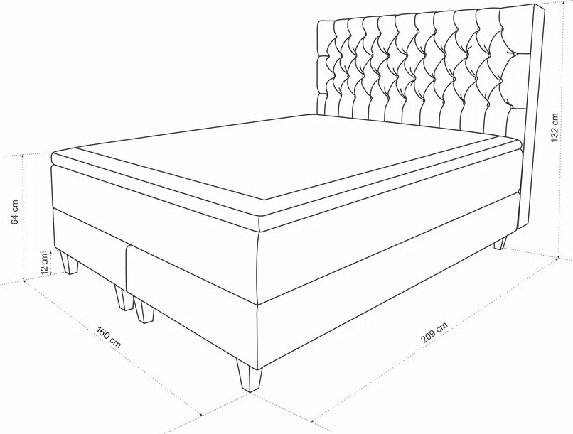 Pat matrimonial, Stockholm, Chester E, 160x200 cm, saltea tip Pocket, topper memory, Gri