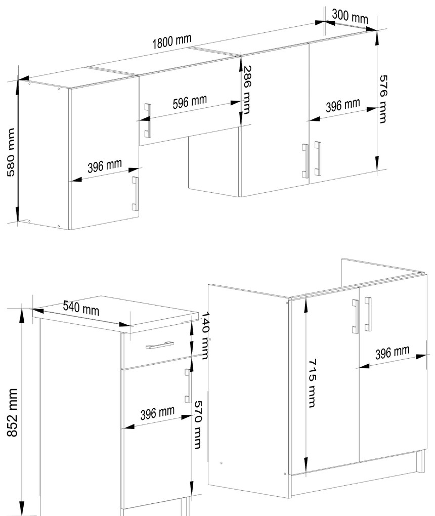 Set mobilier bucătărie 180 cm Lula TYP1 (Alb + Stejar sonoma). 1068559