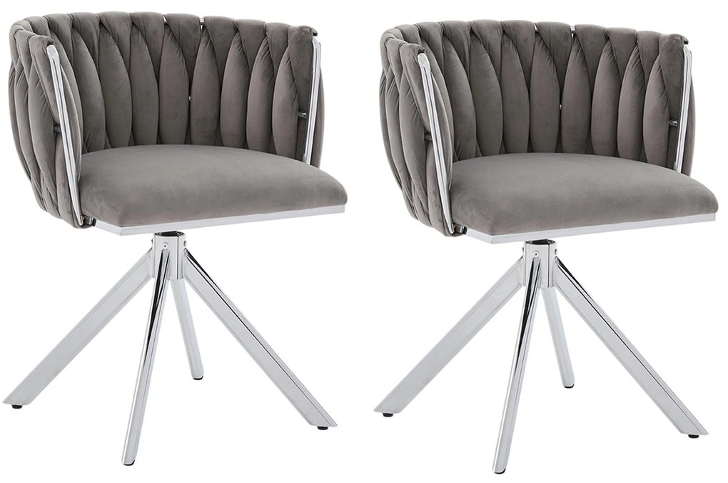 Set de 2 scaune pivotante din catifea, Gri | Aosom Romania