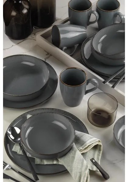 Set de masă, 16 piese, gri/porțelan