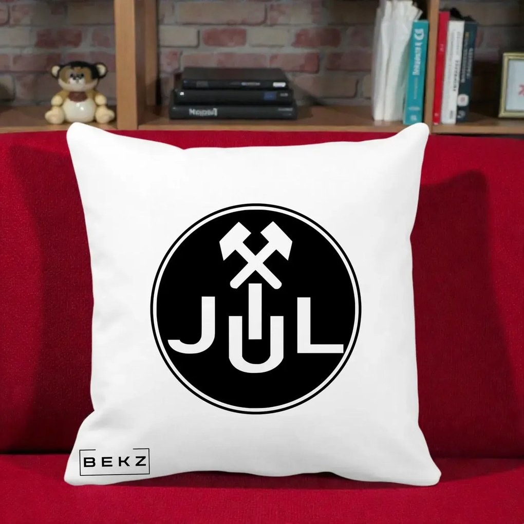Perna Personalizata JUL Jiul Lupeni Fotbal, 40x40 cm, Alba Mata, Husa Detasabila, Perna Inclusa, BEKZ®