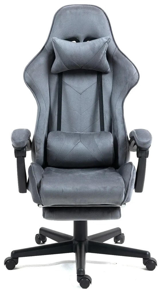 RESIGILAT- Scaun gaming, masaj în perna lombară, suport picioare, catifea, Gri