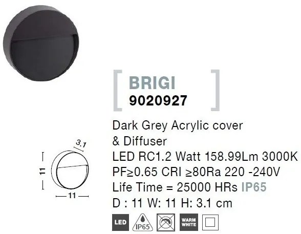 Aplica de perete pentru iluminat exterior IP65 BRIGI