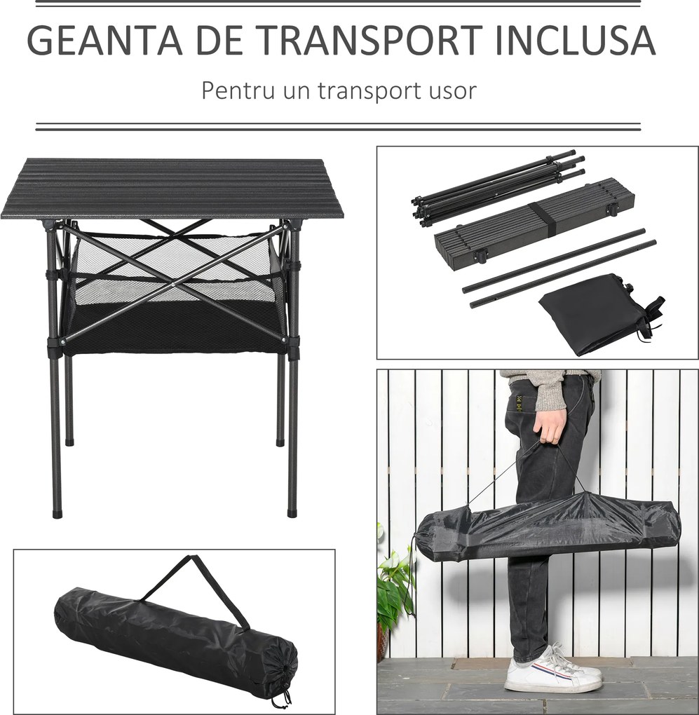 Outsunny Masă de Camping Pliabilă, Ușor de Transportat, Include Geantă de Călătorie, 70x70x69cm, Negru | Aosom Romania