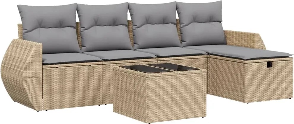 vidaXL Set canapele de grădină, 6 piese, cu perne, bej, poliratan