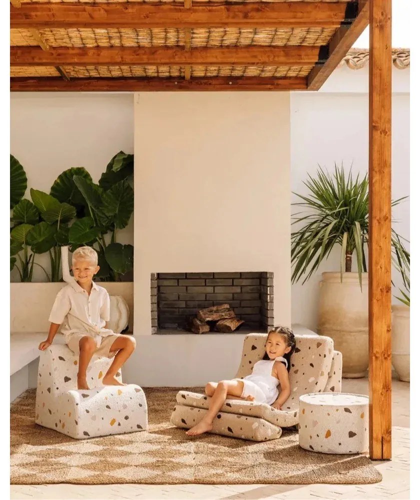 Fotoliu de copii alb cu tapițerie din țesătură bouclé/cu tapițerie din chenille Terrazzo Moon – Wigiwama