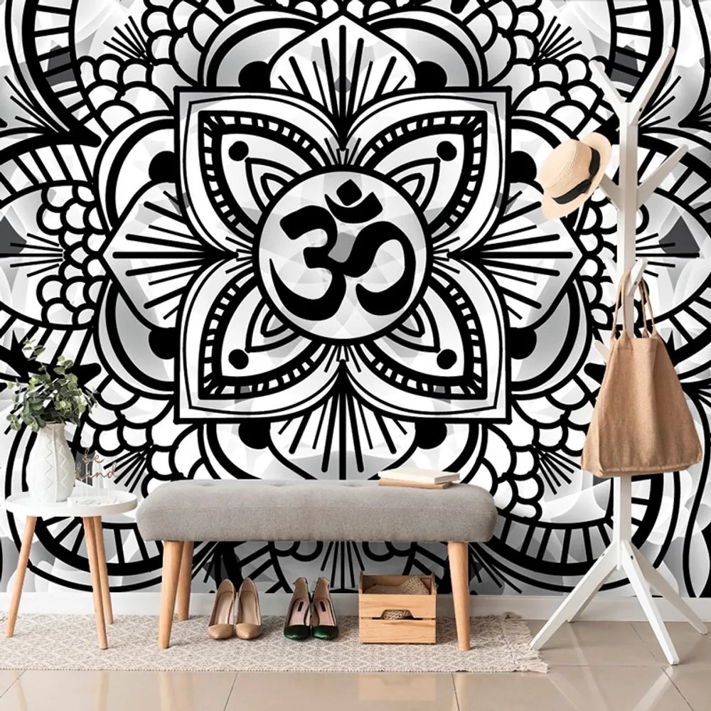 Tapet Mandala sănătății în design alb-negru