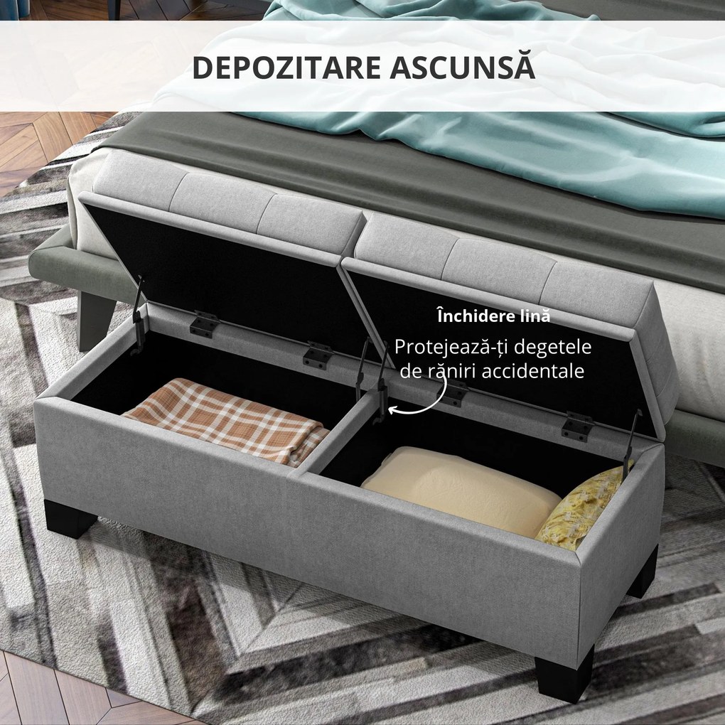 Banca Depozitare Otomana Capatul Patului Cadru Otel Balamale Siguranta Gri HOMCOM | Aosom Romania