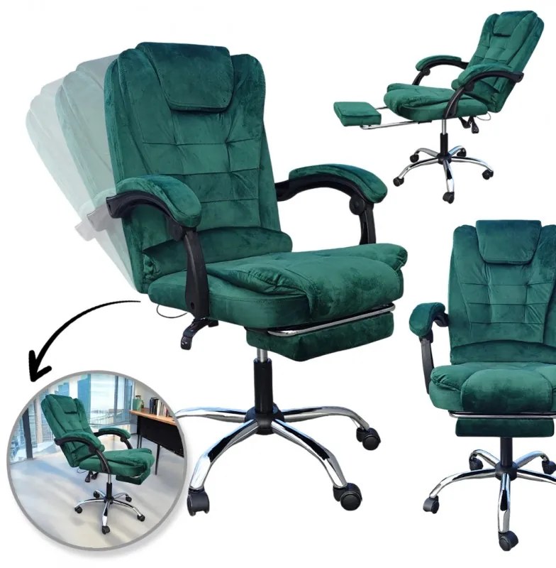 JAKS Scaun de birou reglabil din velur verde BOSS