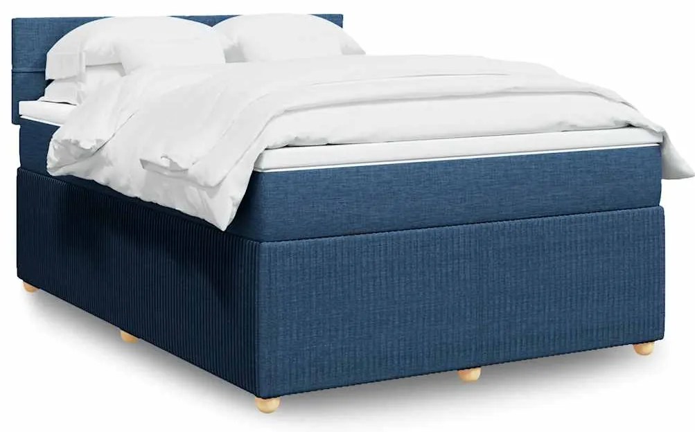 vidaXL Pat continental cu saltea, albastru, 140x200cm, material textil