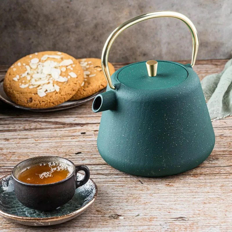 Ceainic din fonta cu infuzor Kinghoff KH 1933, 1 l, Interior emailat, Inducție, Verde