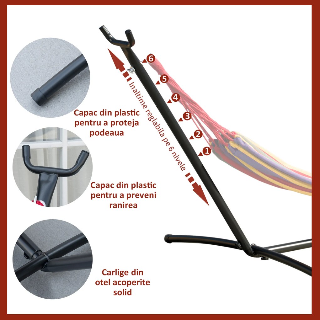 Outsunny Suport Schelet pentru Hamac Reglabil Max. 150 Kg, Negru, 280x120x110cm | Aosom Romania