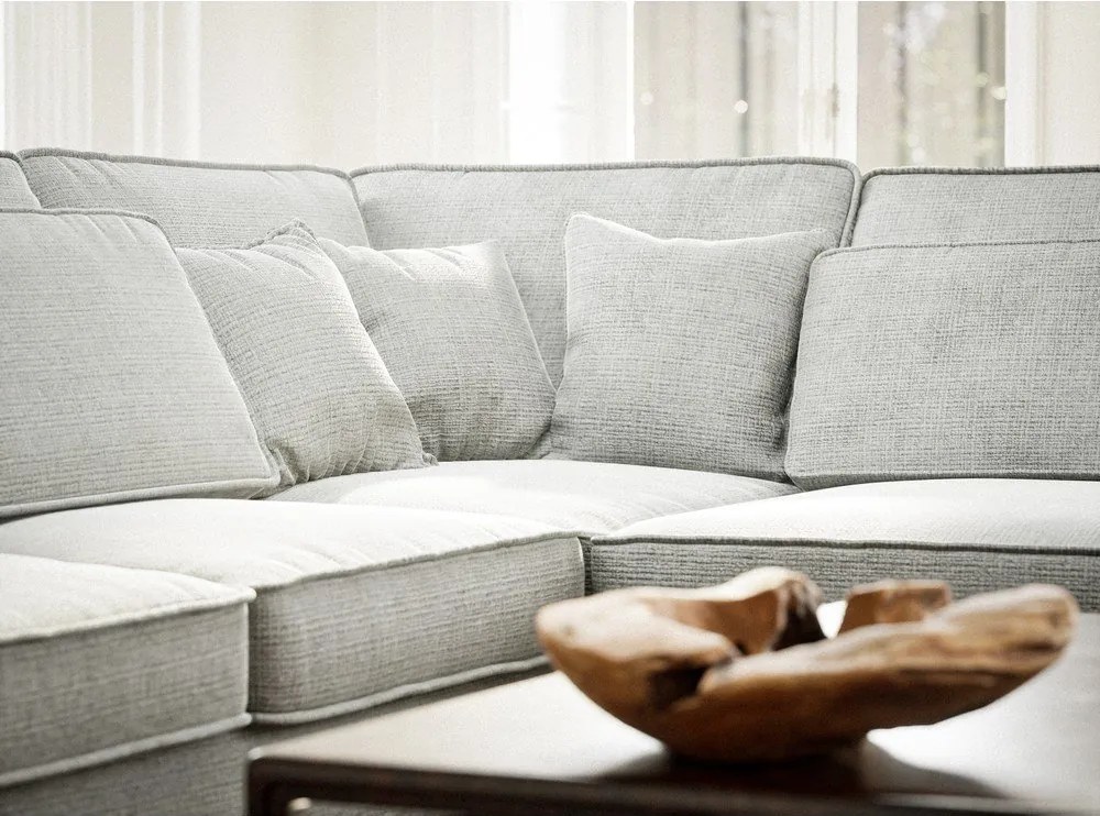 Colțar gri deschis cu tapițerie din chenille (cu colț pe partea dreaptă/în formă de ”L”) Kirou – Maison de Rêve