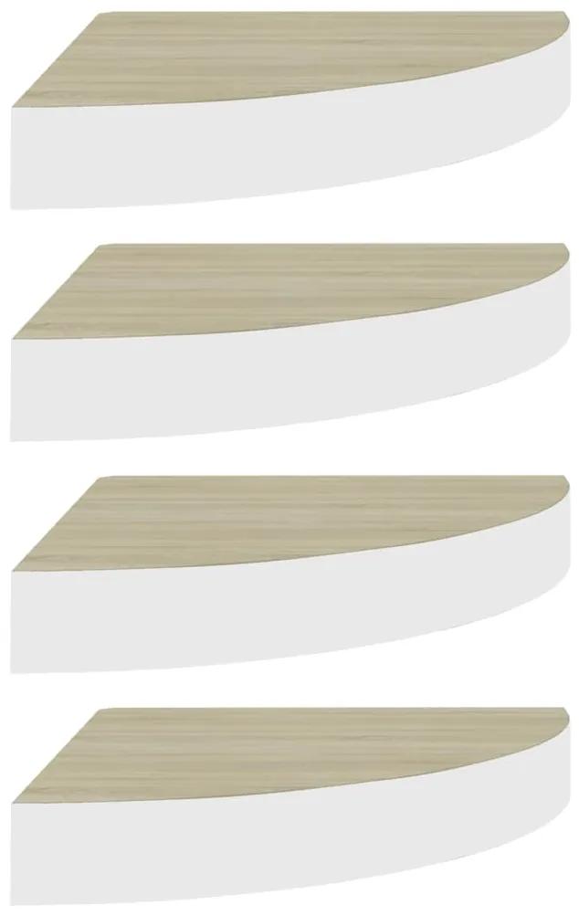 Rafturi de perete de colt 4 buc. stejar si alb 35x35x3,8 cm MDF 4, Culoarea stejarului si alb, 35 x 35 x 3.8 cm