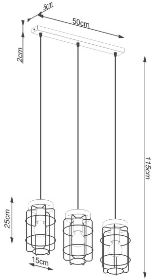 Lustră pe cablu Sollux SL.1264 GOTTO 3xE27/15W/230V negru