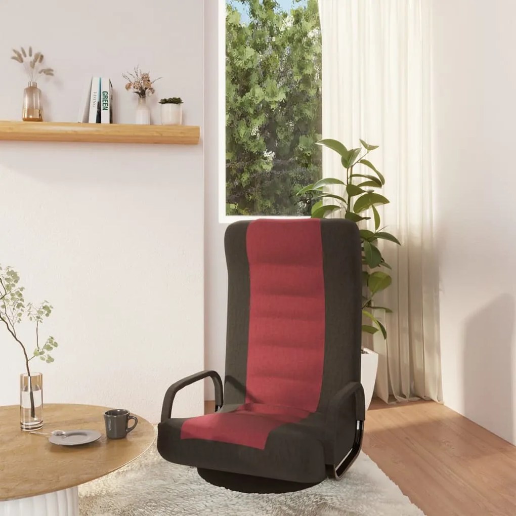 Scaun de podea pivotant, negru si rosu vin, material textil 1, black and wine red