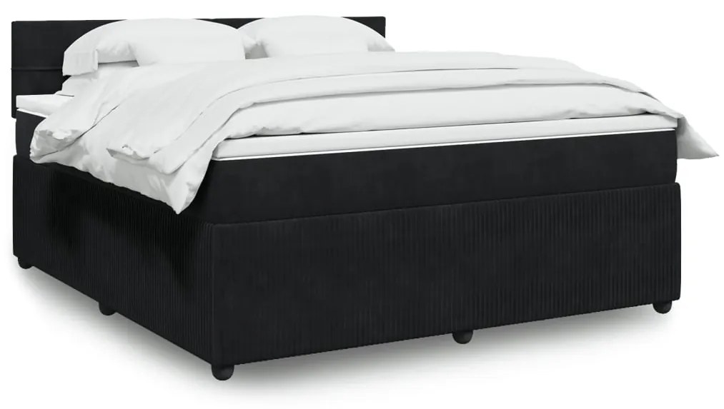 3290108 vidaXL Pat box spring cu saltea, negru, 180x200 cm, catifea