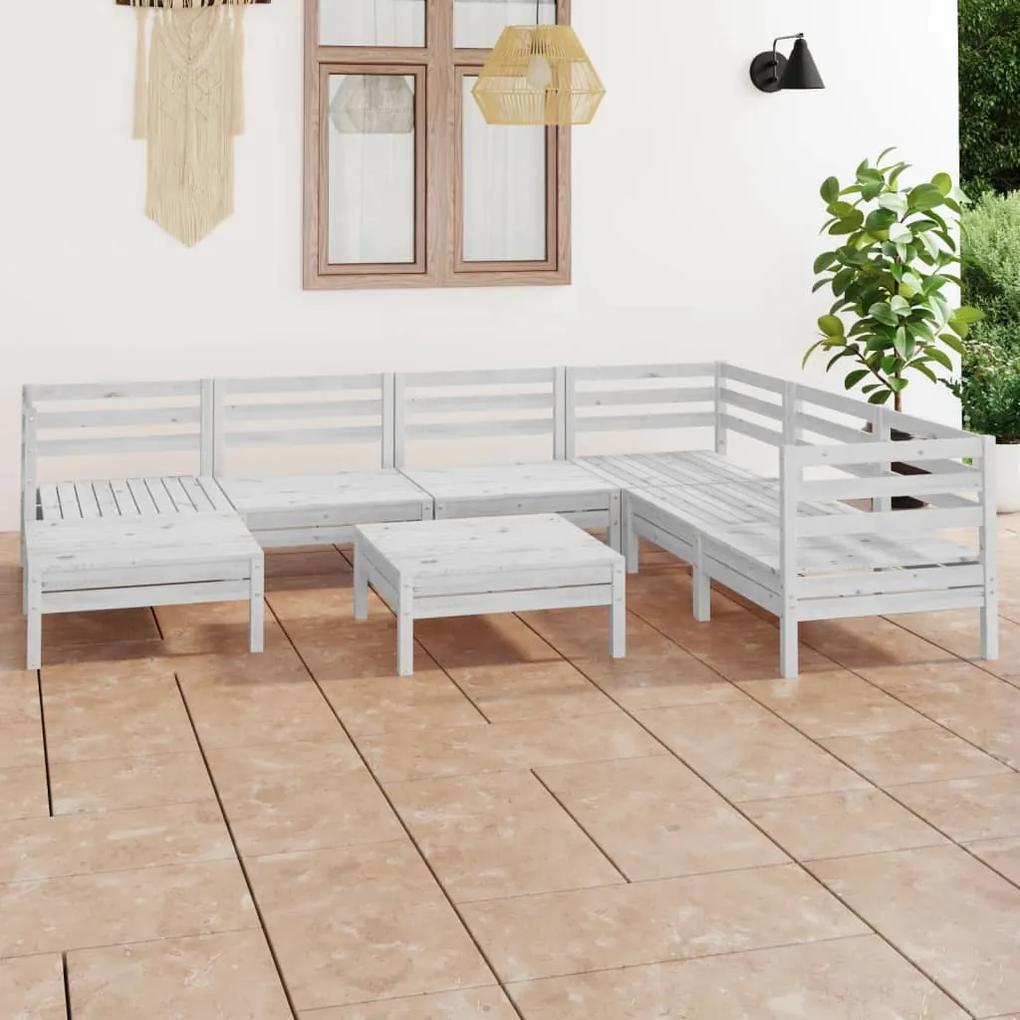 3082980 vidaXL Set mobilier de grădină, 8 piese, alb, lemn masiv de pin