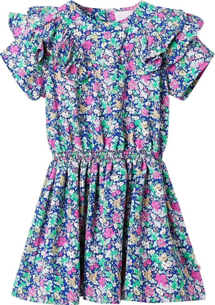 vidaXL Rochie pentru copii, mâneci cu volane, albastru cobalt, 116