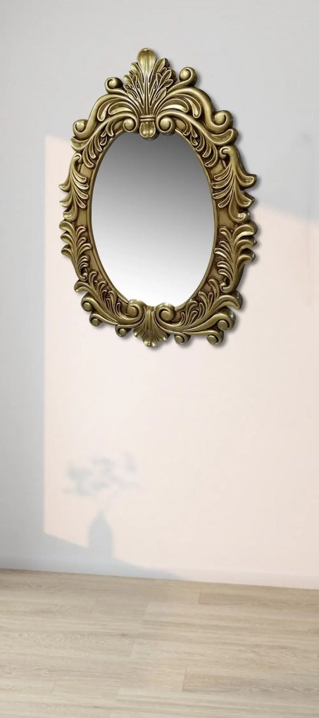 Oglindă decorativa de perete, cu ramă auriu antic, 63x93 cm