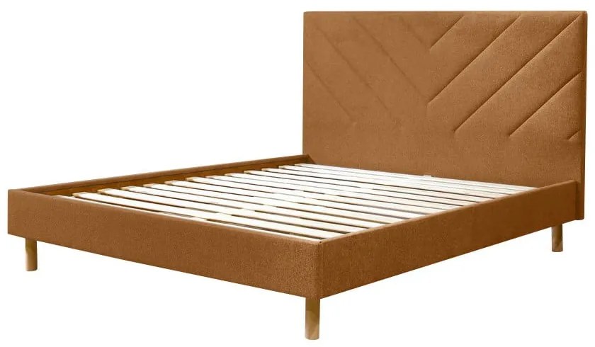 Pat matrimonial portocaliu tapițat cu somieră 140x190 cm Romane – Bobochic Paris