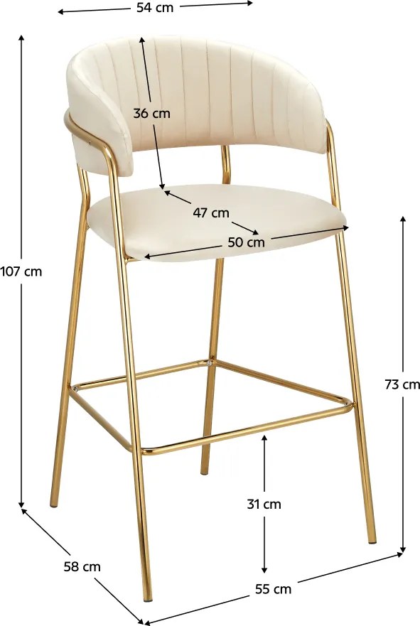 Scaun de bar de design, ţesătură bej Velvet/gold crom auriu, DASMIN TIP 2