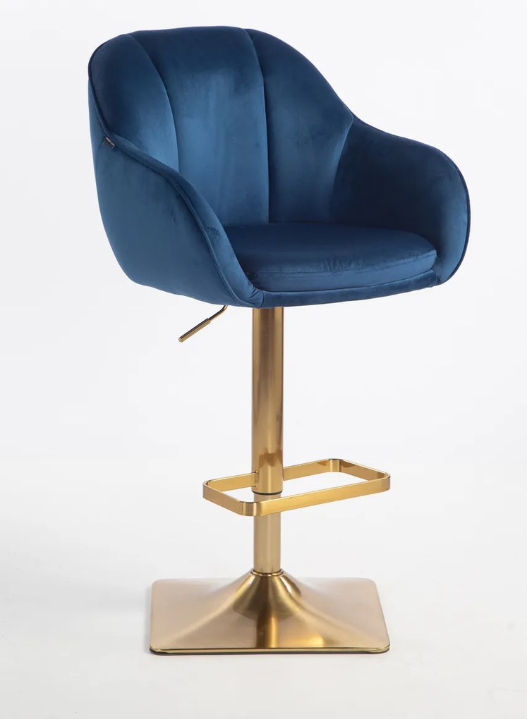 HR2055KW Scaun Bleumarin din Catifea cu Bază Aurie