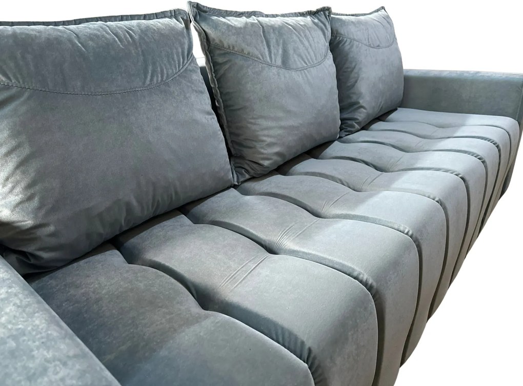 Canapea ZARA extensibila, 3 locuri, cu lada de depozitare, catifea albastru deschis , 220x95x80 Albastru Deschis, Catifea