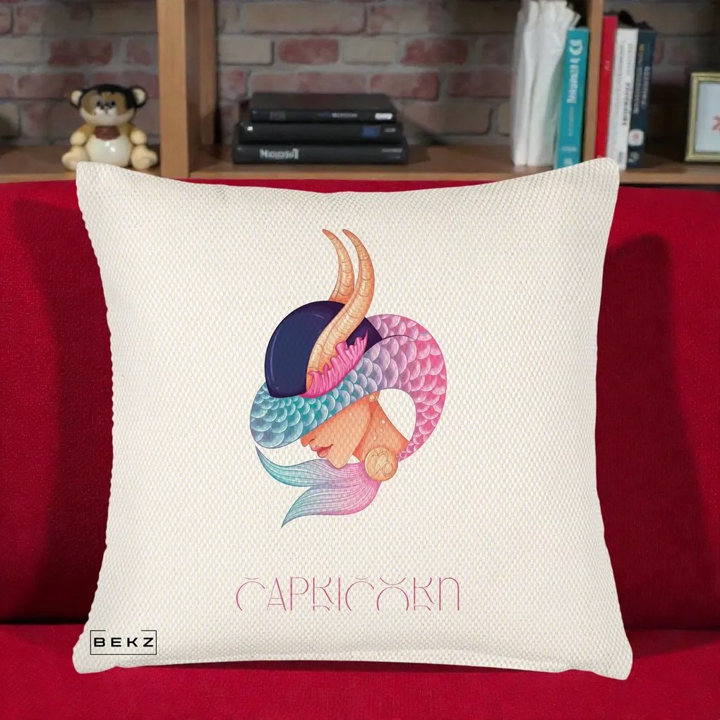 Perna Personalizata Zodiac Capricorn Cowgirl, 40x40 cm, Crem Reliefat, Husa Detasabila, Perna Inclusa, BEKZ®