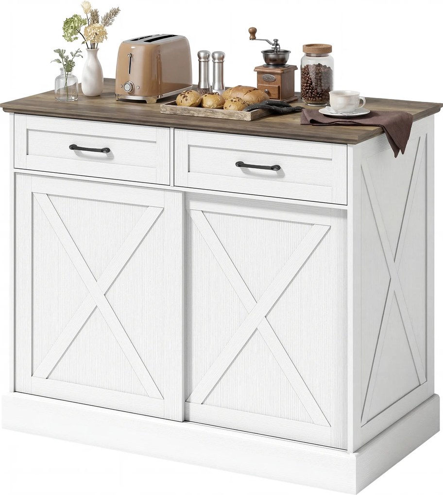 HOMCOM Insulă centrală de bucătărie, bufet de bucătărie, mobilier de depozitare cu 2 sertare, 2 uși culisante, poliță reglabilă, alb | Aosom Romania