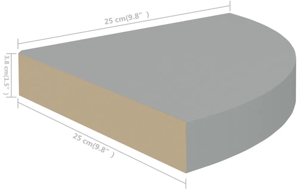 Rafturi coltar de perete, 2 buc., gri, 25 x 25 x 3,8 cm, MDF 2, Gri, 25 x 25 x 3.8 cm