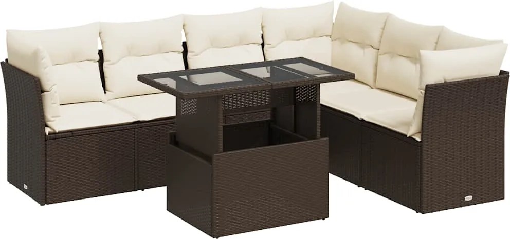 vidaXL Set canapele de grădină cu perne, 7 piese, maro, poliratan