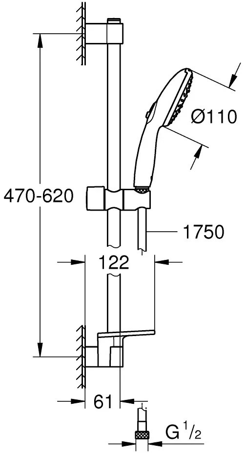 Grohe Tempesta Cube 110 Set dus cu bara 60 cm cu furtun metalic si savoniera, 2 jeturi