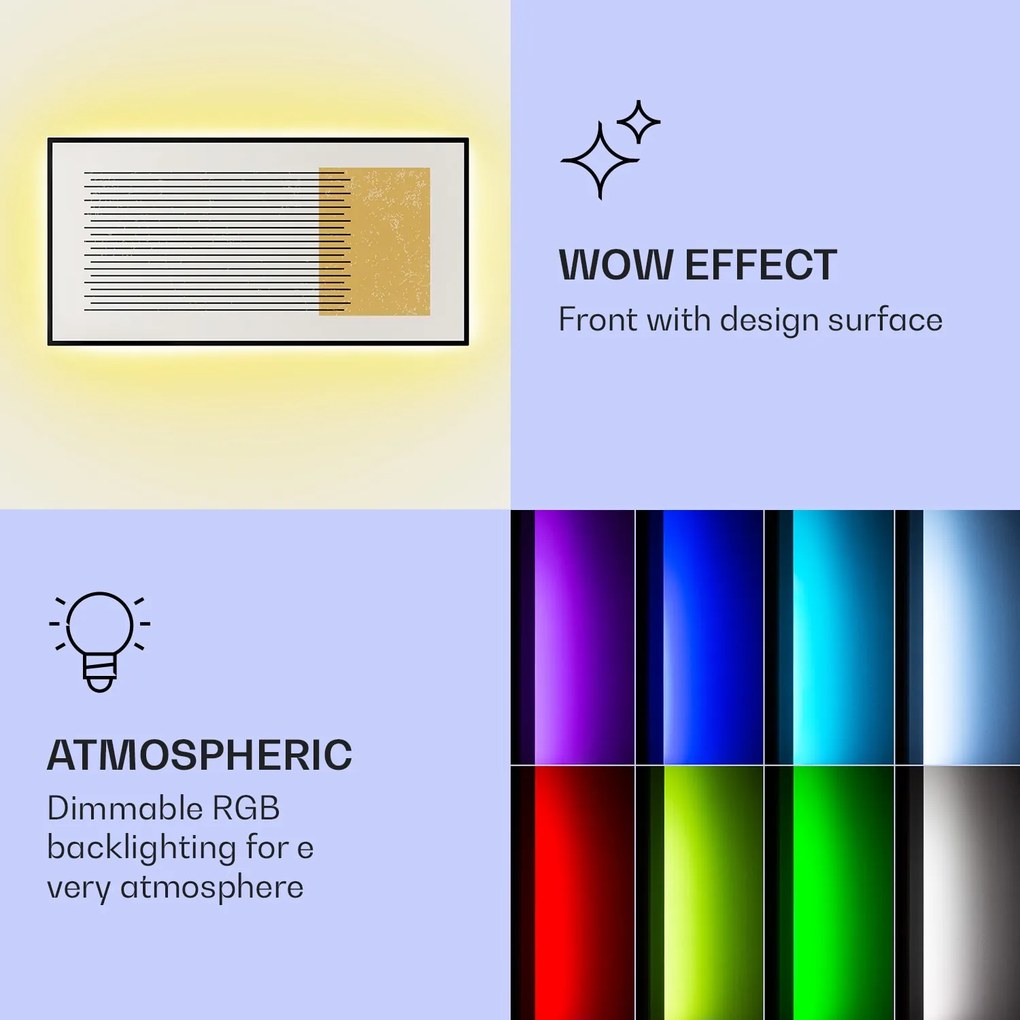 Klarstein Mojave1000 smart, încălzitor inteligent, 2 în 1, Convector cu infraroșu, 120x60cm, 1000W, iluminat RGB