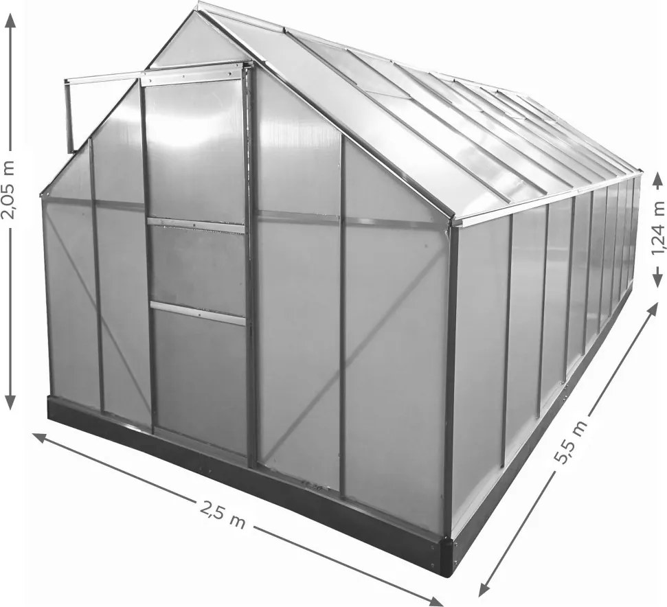 Seră din policarbonat 250 x 550 x 124/205 cm