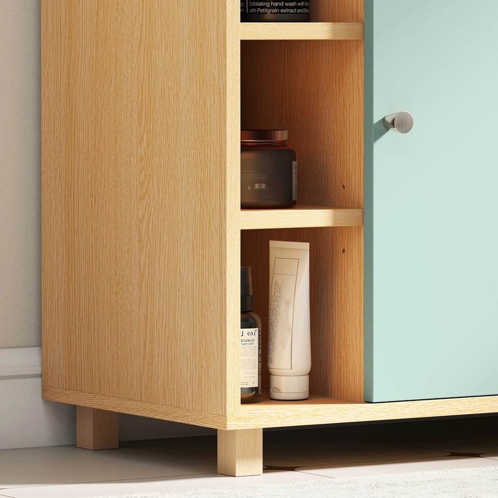 HOMCOM Corp sub lavoar, mobilier de baie cu 6 rafturi deschise și ușă cu închidere amortizată 60 x 33 x 57 cm, verde | Aosom Romania