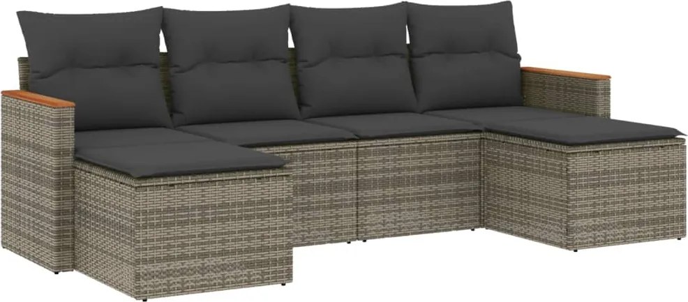 vidaXL Set mobilier grădină cu perne, 6 piese, gri, poliratan