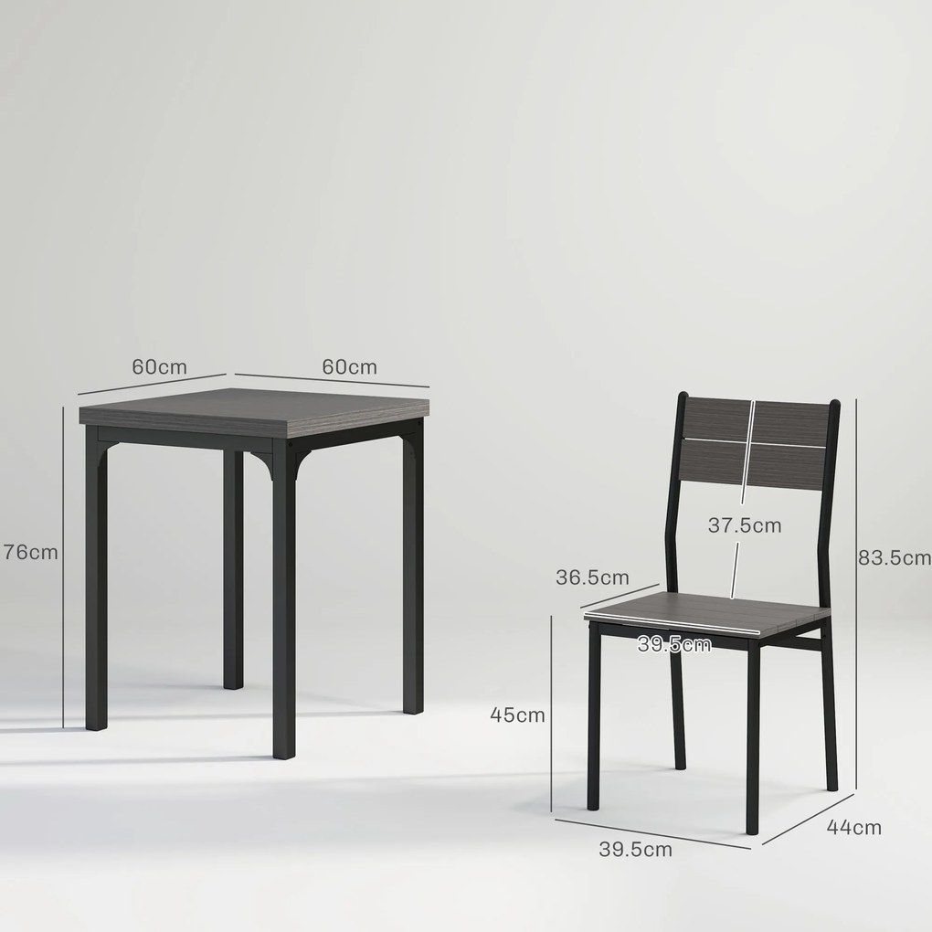 HOMCOM Set dining 3 piese, set masă, 1 masă, 2 scaune, MDF+metal, Gri | Aosom Romania